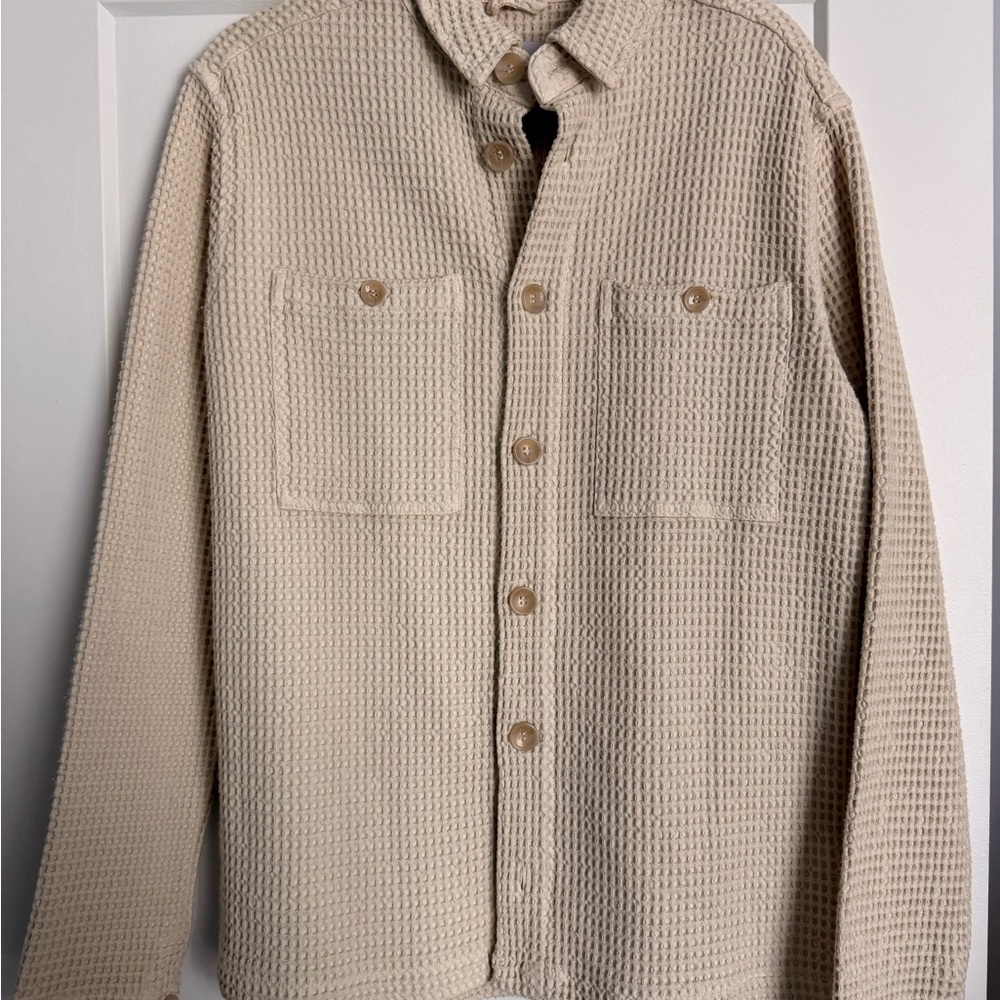 Percival Lightweight Cream Waffle Knit Shirt Jacket